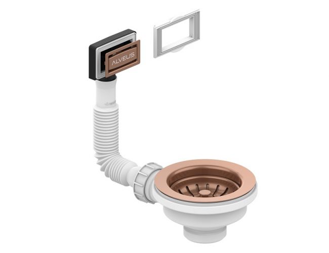 Выпуск для мойки 114 COPPER new  с рамкой и заглушкой (гофра) (1144842)