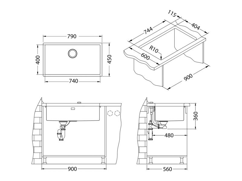 Мойка QUADRIX 60 MONARCH GOLD 740x400x200 в компл. с выпуском без сифона (1117478)